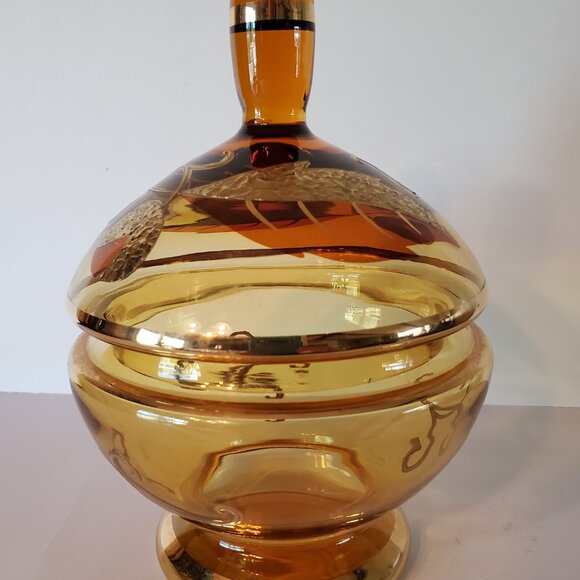 Vintage Amber Embelished Lidded Candy Dish 8.5 Inches Tall - Picture 1 of 16
